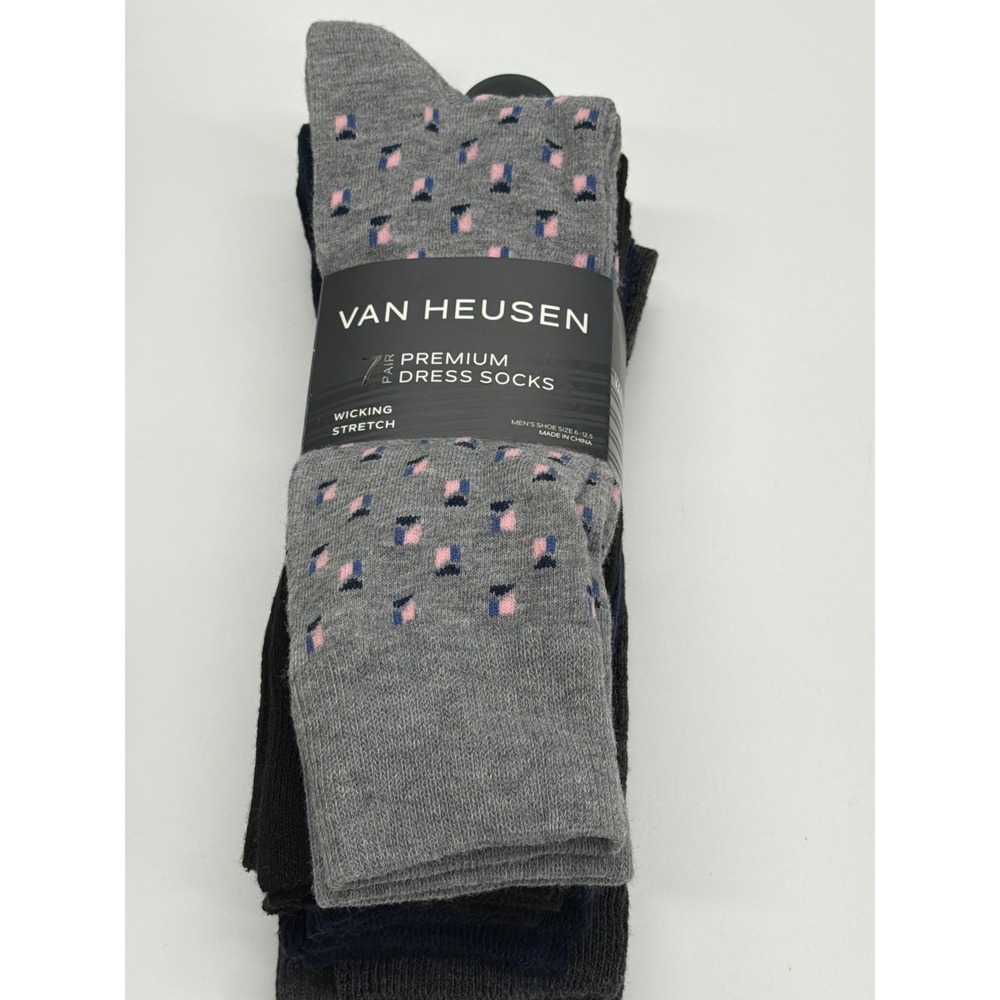 Van Heusen Mens 7 Pair Premium Dress Socks Black Navy Grey Wicking VHM251DR01002